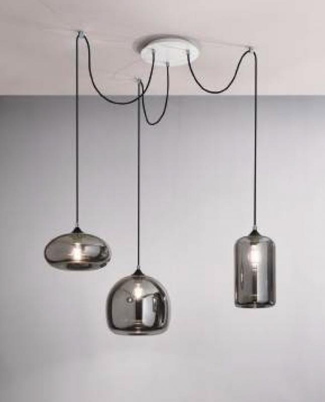 Fiona Spinnen Pendelleuchte Eßtischlampe Geblasenes Glas Grau transparent dimmbar Fabas Luce