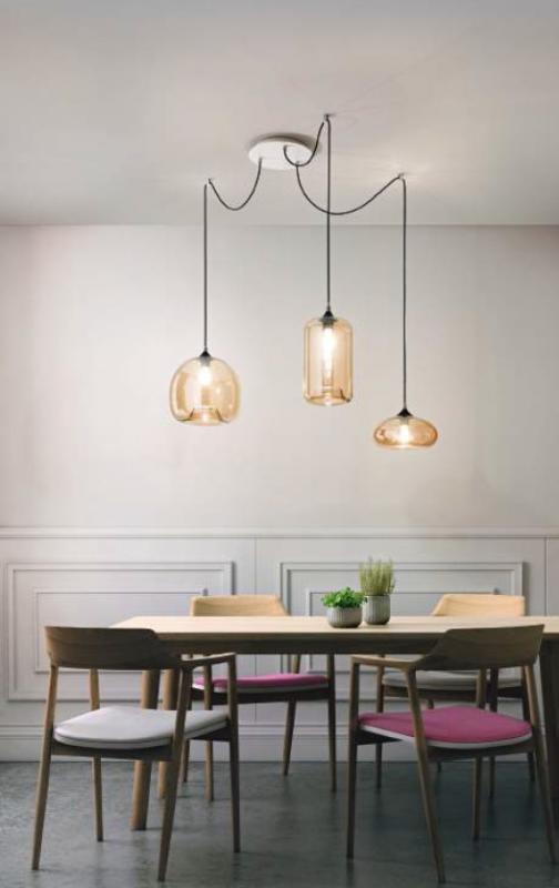 Fiona Spinnen Pendelleuchte Eßtischlampe Geblasenes Glas Grau transparent dimmbar Fabas Luce