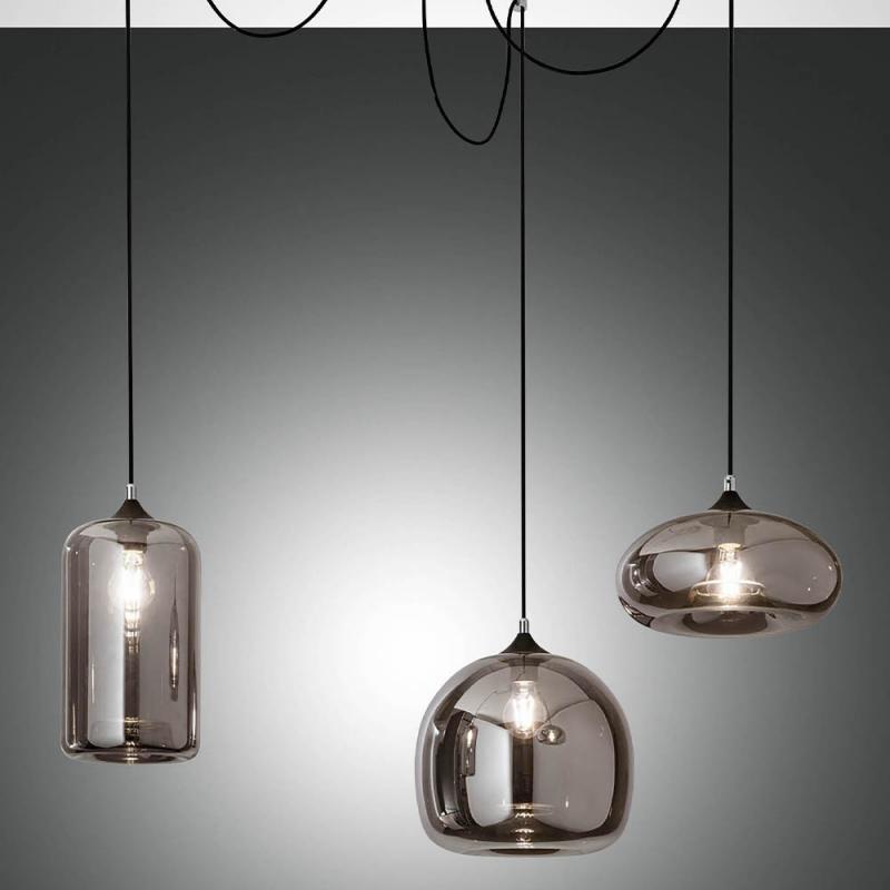 Fiona Spinnen Pendelleuchte Eßtischlampe Geblasenes Glas Grau transparent dimmbar Fabas Luce