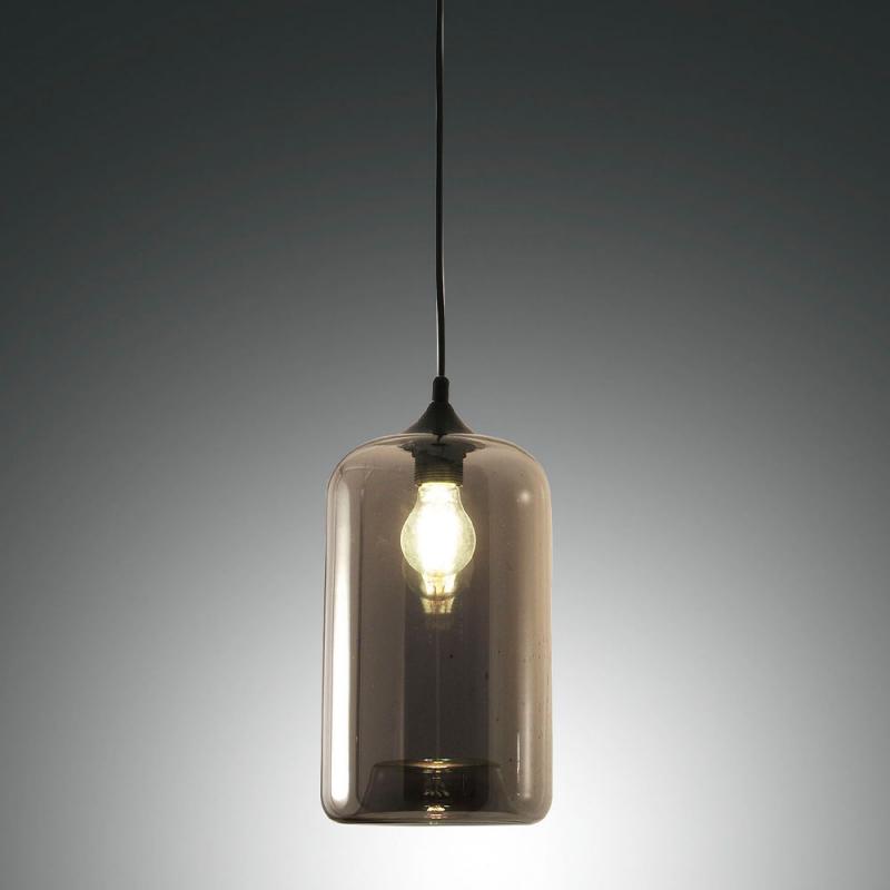 1-flammige Silo Pendelleuchte Zylindrisch aus Rauchglas Fabas Luce