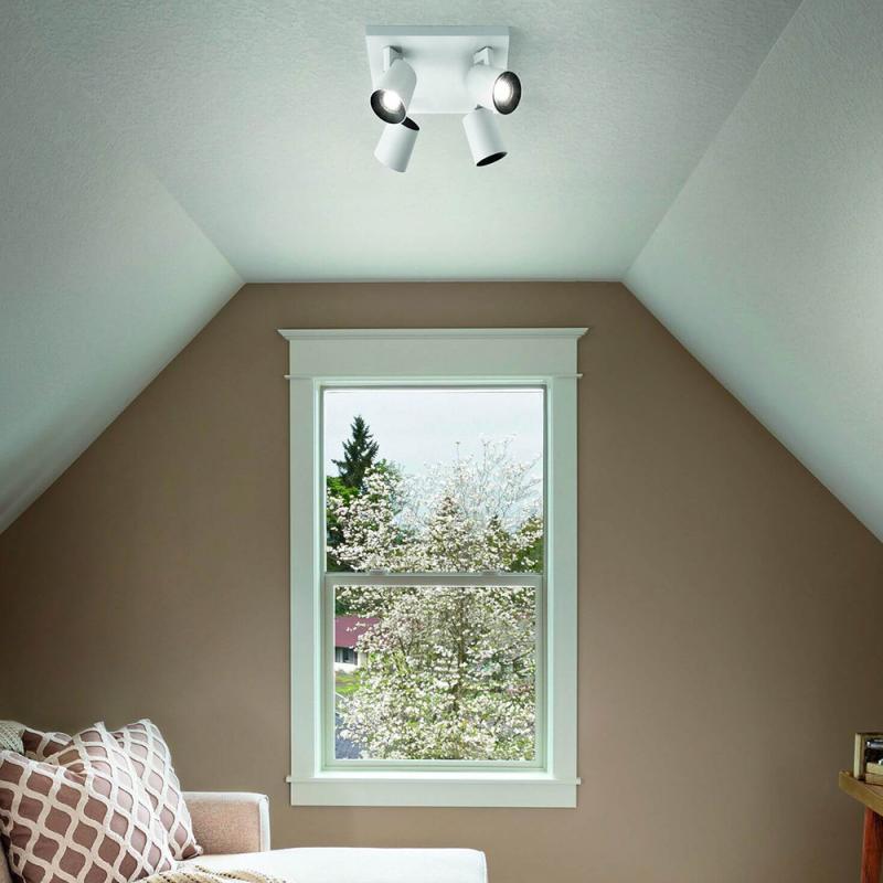 Modo 4-flammiger schwenkbarer Deckenstrahler in Weiß mit Zierringen in weiß von Fabas Luce