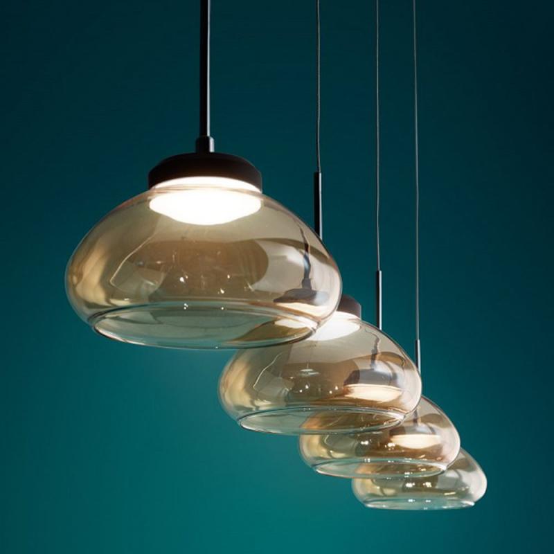 Arabella LED Pendelleuchte 4-flammig mit amberfarbenen Glasschirmen dimmbar Fabas Luce