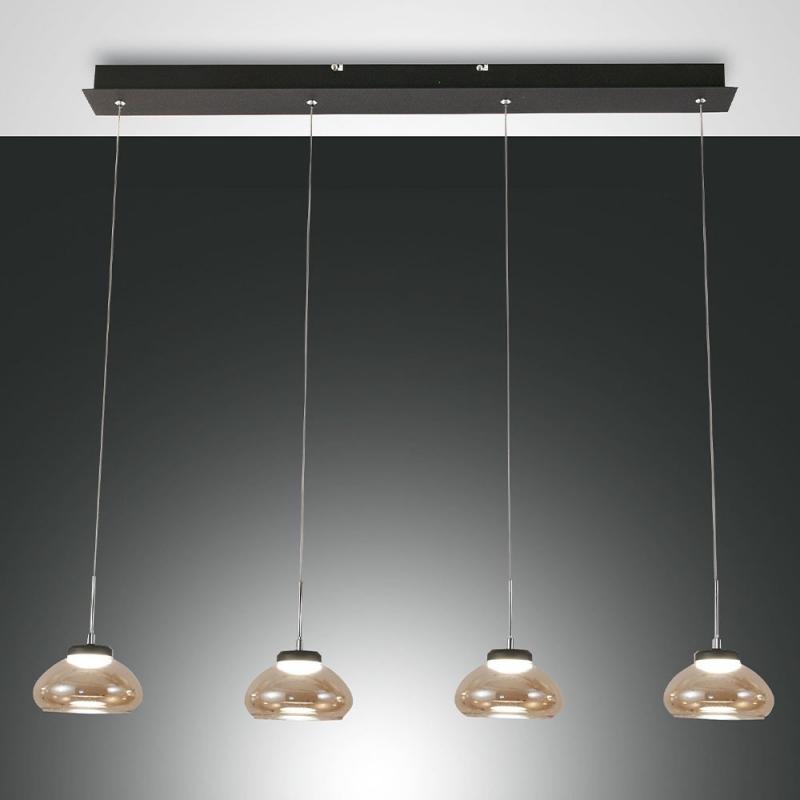 Arabella LED Pendelleuchte 4-flammig mit amberfarbenen Glasschirmen dimmbar Fabas Luce