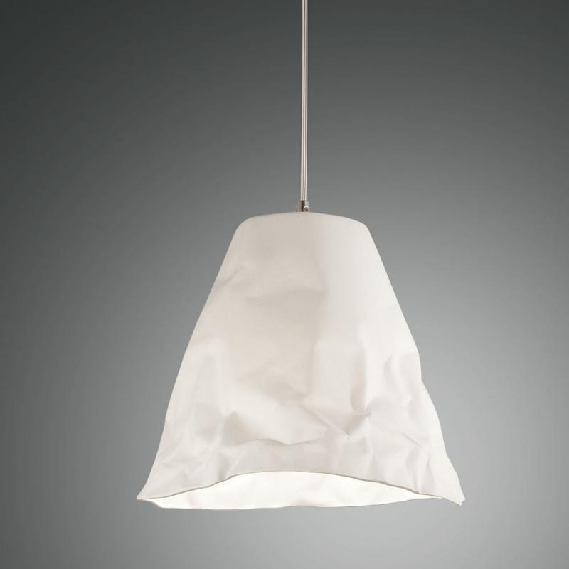 Crumple Pendelleuchte aus handgemachter Keramik im Knitter-Look in Weiss von Fabas Luce Ø30CM
