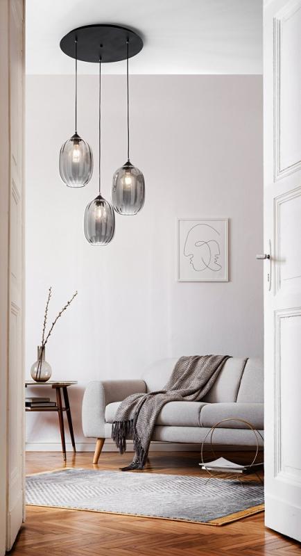 FABAS LUCE FAB-3519-47-126-01 Infinity Pendelleuchte 3-flammig E27 Rauchglas Schwarz Smartluce