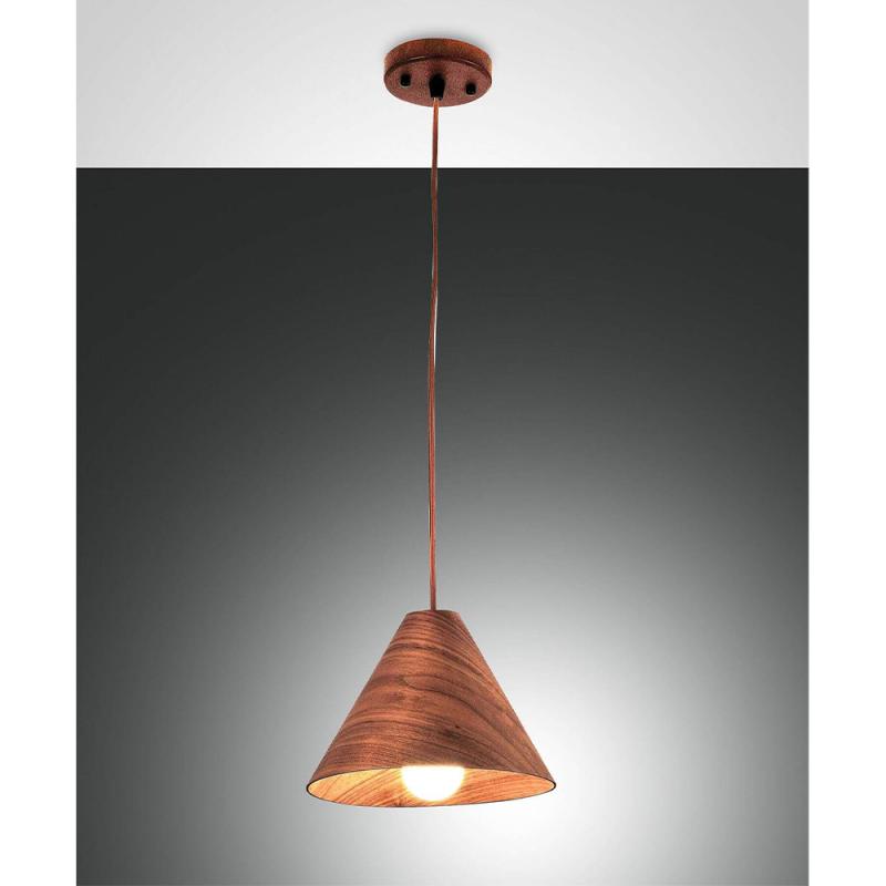 Esino Kegelförmige Pendelleuchte aus Holz Walnußfarbe Ø25 von Fabas Luce