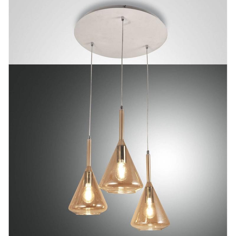 Tris 3-flammige Pendelleuchte aus Borsilicatglas in Amber von Fabas Luce