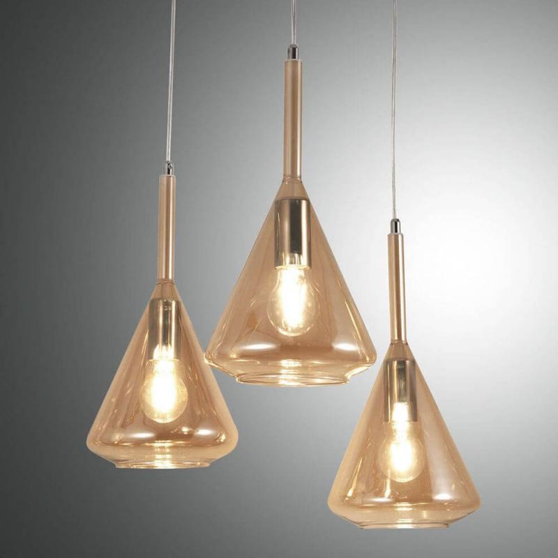 Tris 3-flammige Pendelleuchte aus Borsilicatglas in Amber von Fabas Luce