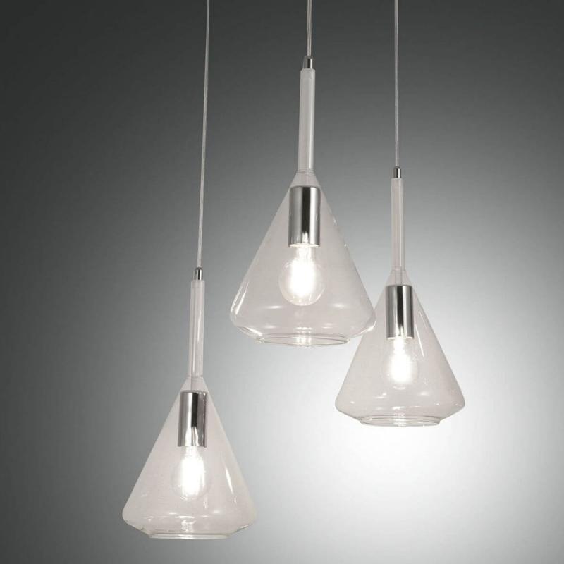 Tris 3-flammige Pendelleuchte Tranparentes Borsilicatglas von Fabas Luce