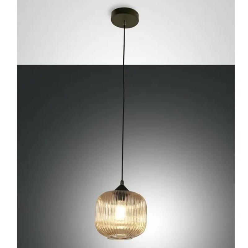 Dock Pendelleuchte in Amber in Riffeloptik italienisches Design von Fabas Luce