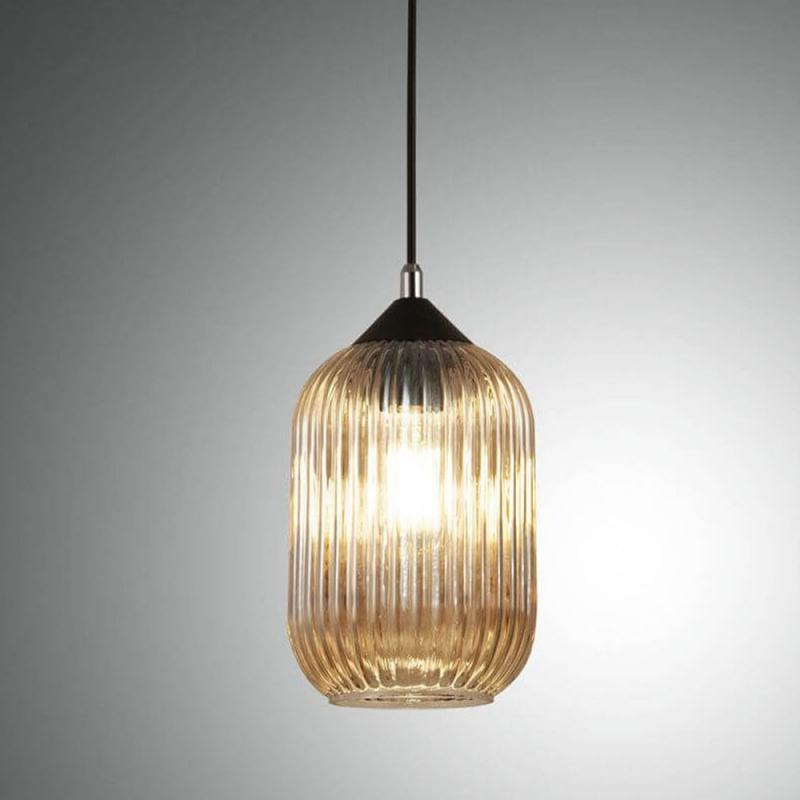 Aston Pendelleuchte in Amber in Riffeloptik italienisches Design von Fabas Luce