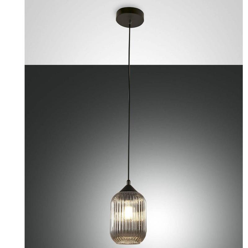 Aston Pendelleuchte in Grau mit Riffeloptik italienisches Design von Fabas Luce