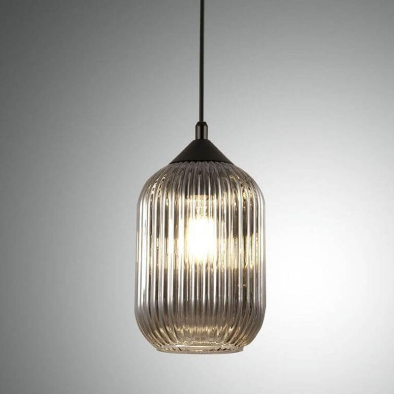 Aston Pendelleuchte in Grau mit Riffeloptik italienisches Design von Fabas Luce