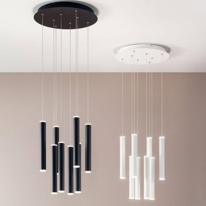 Prado 8-flammige LED Pendelleuchte im Röhrenstil mit Ober- und Unterlicht in Schwarz dimmbar von Fabas Luce