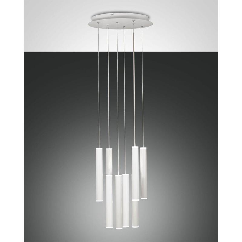 Prado 8-flammige LED Pendelleuchte im Röhrenstil mit Ober- und Unterlicht in Weiß dimmbar von Fabas Luce