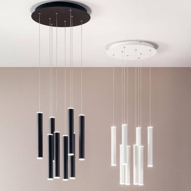 Prado 8-flammige LED Pendelleuchte im Röhrenstil mit Ober- und Unterlicht in Gold dimmbar von Fabas Luce