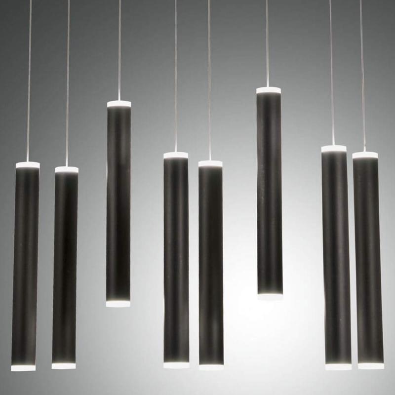 Prado 8-flammige LED Pendelleuchte im Röhrenstil mit Ober- und Unterlicht in Schwarz dimmbar von Fabas Luce