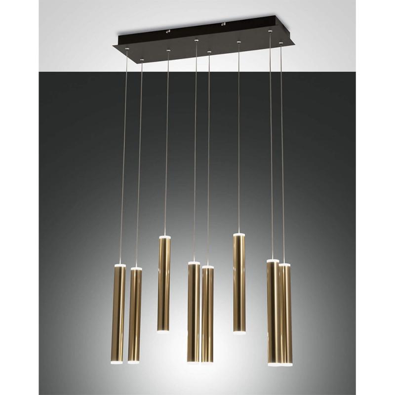 Prado 8-flammige LED Pendelleuchte im Röhrenstil mit Ober- und Unterlicht in Schwarz/Messing dimmbar von Fabas Luce