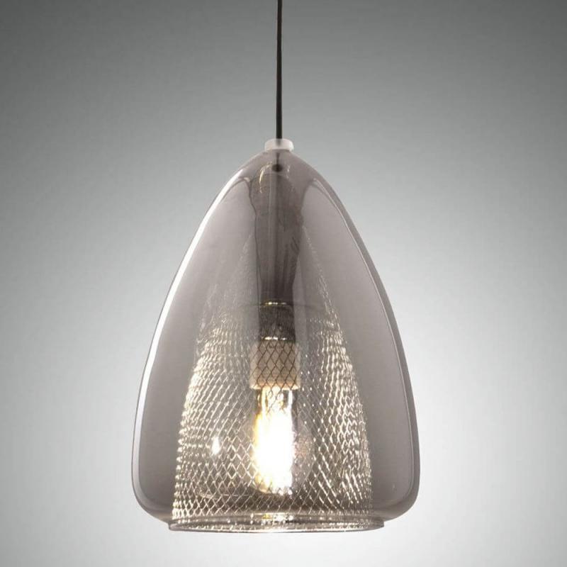 Britton Pendelleuchte in Rauchgrau aus Glas mit Gitter-Inlay Ø22cm von Fabas Luce