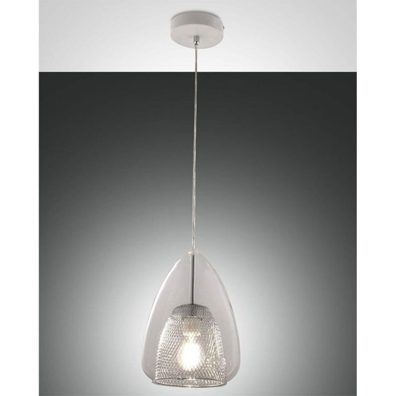 Britton Pendelleuchte aus klarem Glas mit Gitter-Inlay Ø22cm von Fabas Luce