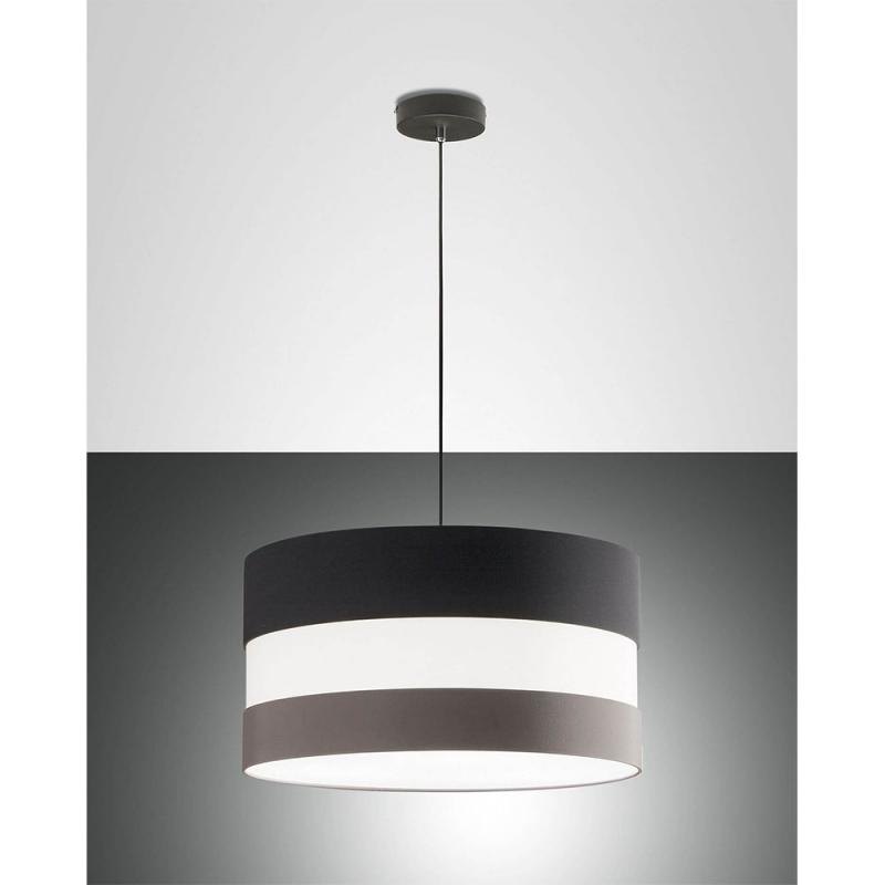 Arona wohnliche Pendelleuchte mit 55cm Stoff-Lampenschirm in dunkelgrau/taubengrau von Fabas Luce