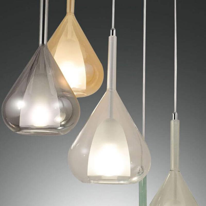 5-flammige Edle Glas-Pendelleuchte aus Borsilicatglas Mehrfarbig von Fabas Luce