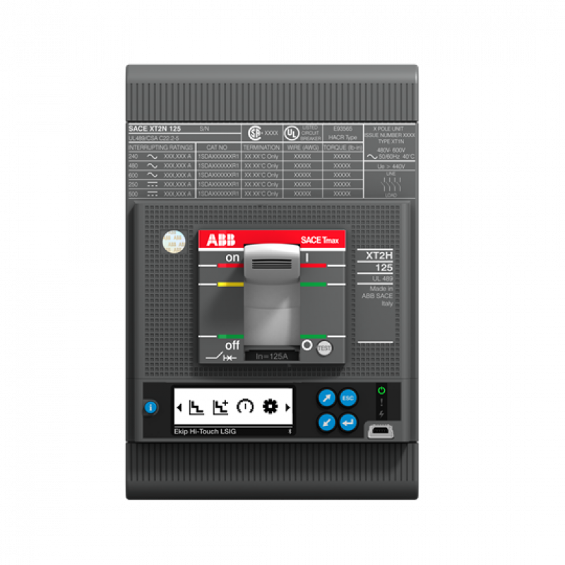 ABB XT2L 125 EkipMTouchLRIU(MPCB)100 3pFF UL Kompaktleistungsschalter Tmax XT2 vorderseitige Anschlüsse In=100 A 3P Version F