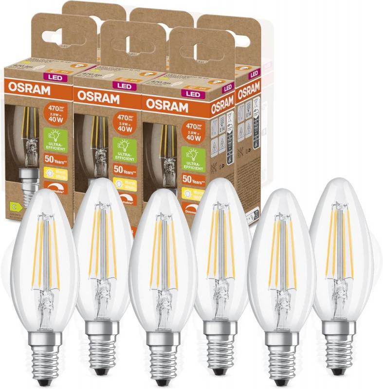 6er Set OSRAM E14 SUPERSTAR+ CLASSIC LED Lampe Kerzenform dimmbar 2,9W wie 40W 2700K warmweißes Licht