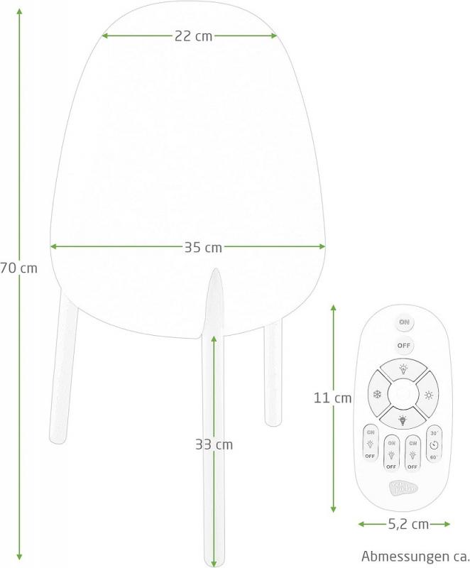 New Garden Rocket 70 Stehleuchte In&Out mit Holzfüßen dimmbare LED mit Fernbedienung 230V, Höhe Schirm 40 cm, IP65