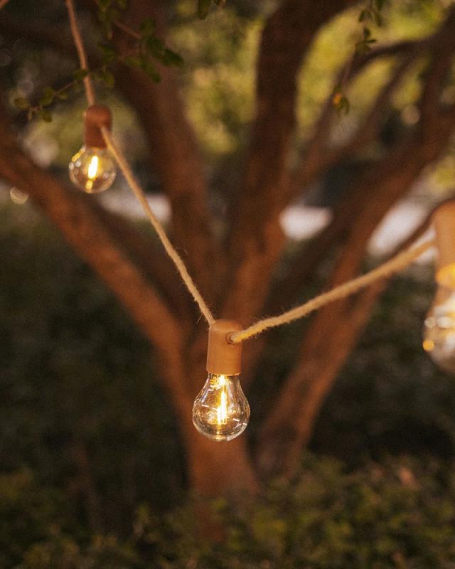 New Garden ALLEGRA Lichterkette JUTE braun 8 Meter Akku Solar USB