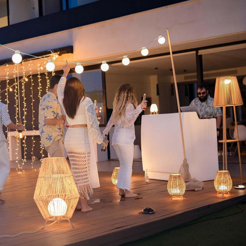 New Garden SISINE 70 Stehlampe aus Jute Naturfasern kabelgebunden mit Fernbedienung für Innen & Außen