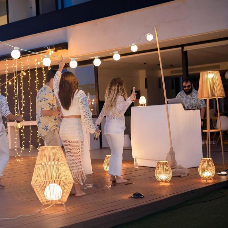 New Garden SISINE 70 Stehlampe aus Jute Naturfasern Akku Dimmbar Fernbedienung für Innen & Außen