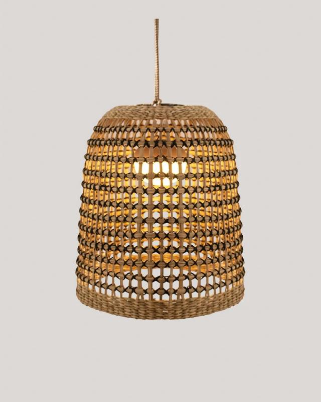 New Garden POSITANO Naturgeflecht Hängeleuchte Akku dimmbar mit Fernbedienung