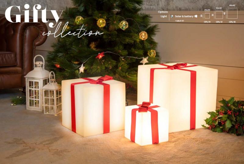 New Garden GIFTY 20 Leuchtwürfel 20x20cm mit Geschenkschleife weiss RGBW Solar Akku Innen & Außen New Garden