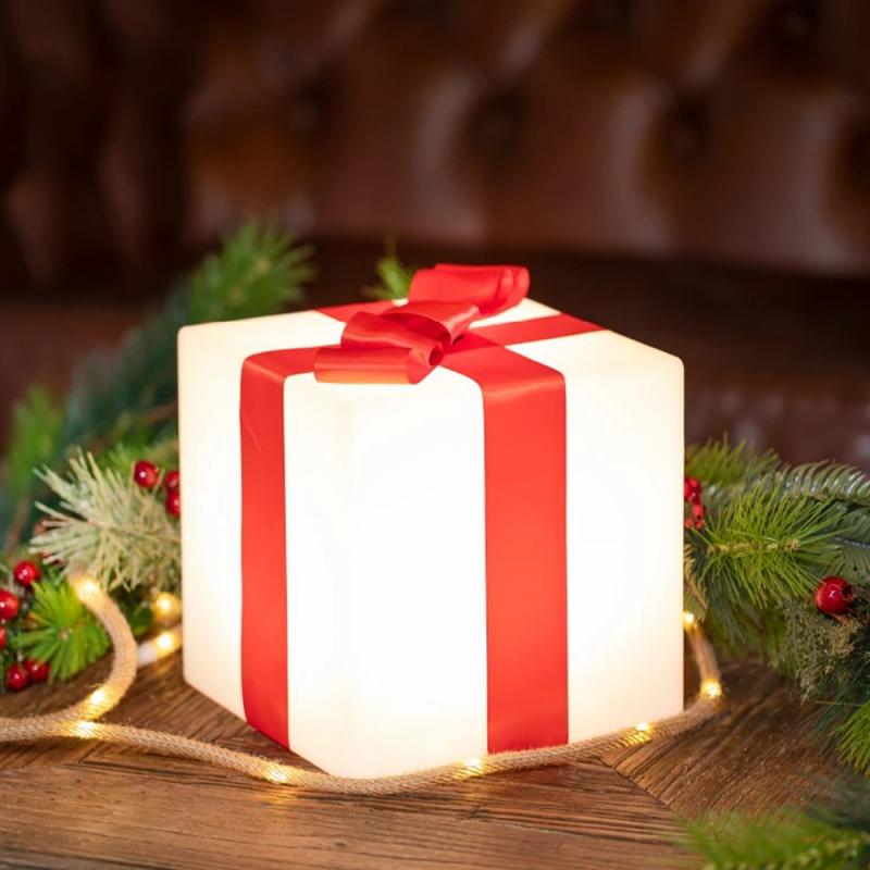 New Garden GIFTY 20 Leuchtwürfel 20x20cm mit Geschenkschleife weiss RGBW Solar Akku Innen & Außen New Garden