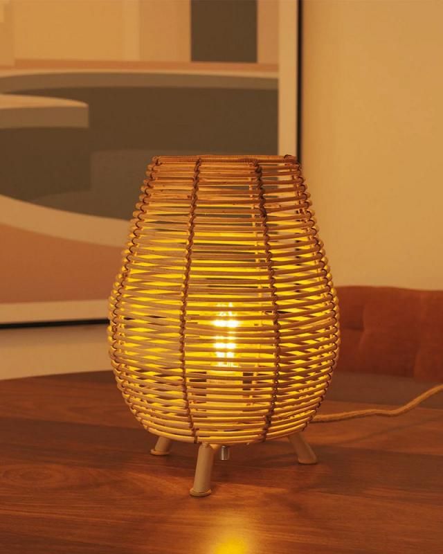 New Garden BOSSA 30 Rattan Tischleuchte für Innen mit Kabel und schalter