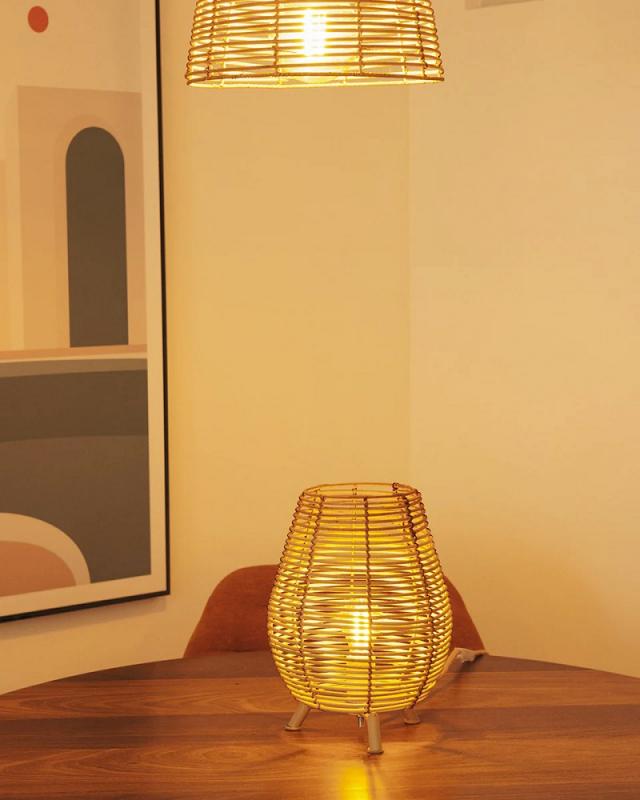 New Garden BOSSA 30 Rattan Tischleuchte für Innen mit Kabel und schalter