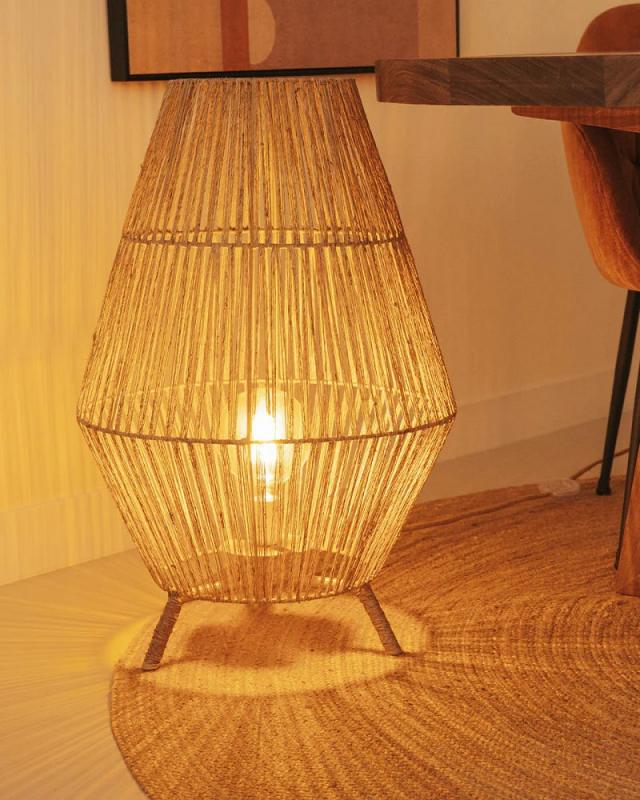 New Garden SISINE 70 Rattan Stehlampe aus Jute Naturfasern kabelgebunden mit Fernbedienung für Innen IP20