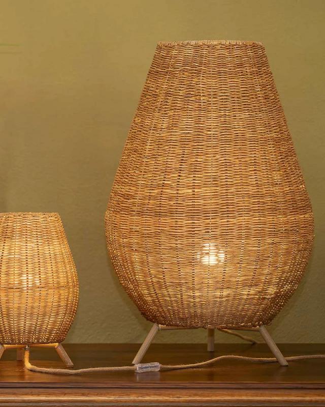 New Garden SAONA Große Rattan Stehlampe aus handgewebten Jute Naturfasern Fernbedienung mit Kabel 230V für Innen Ip20