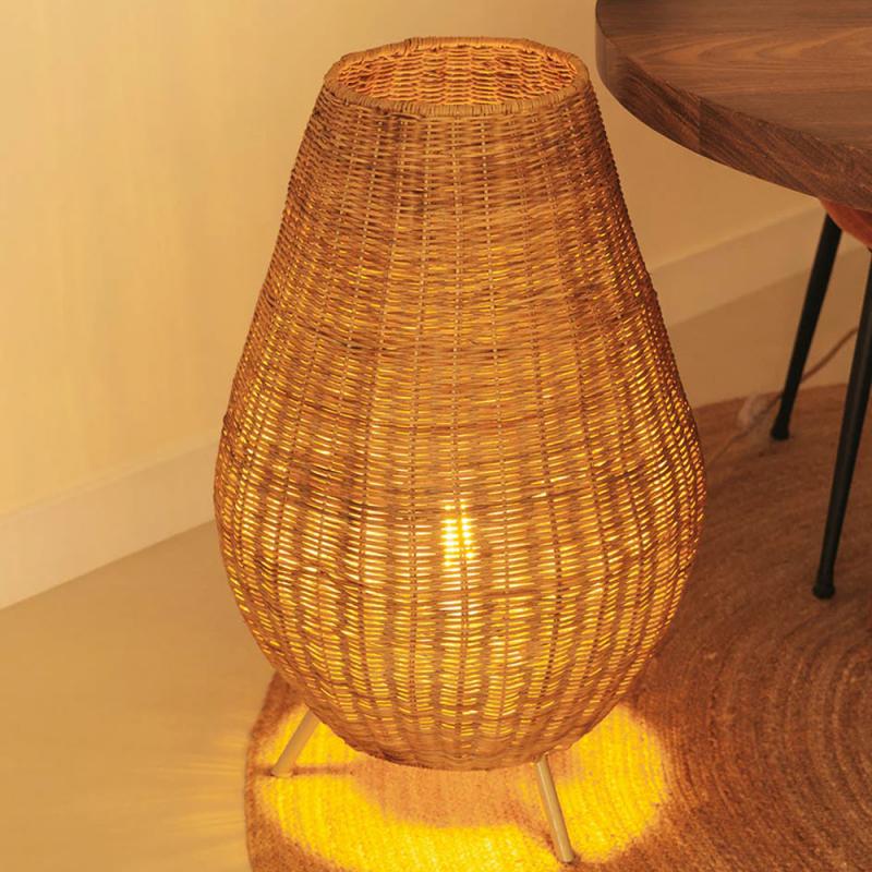 New Garden SAONA Große Rattan Stehlampe aus handgewebten Jute Naturfasern Fernbedienung mit Kabel 230V für Innen Ip20