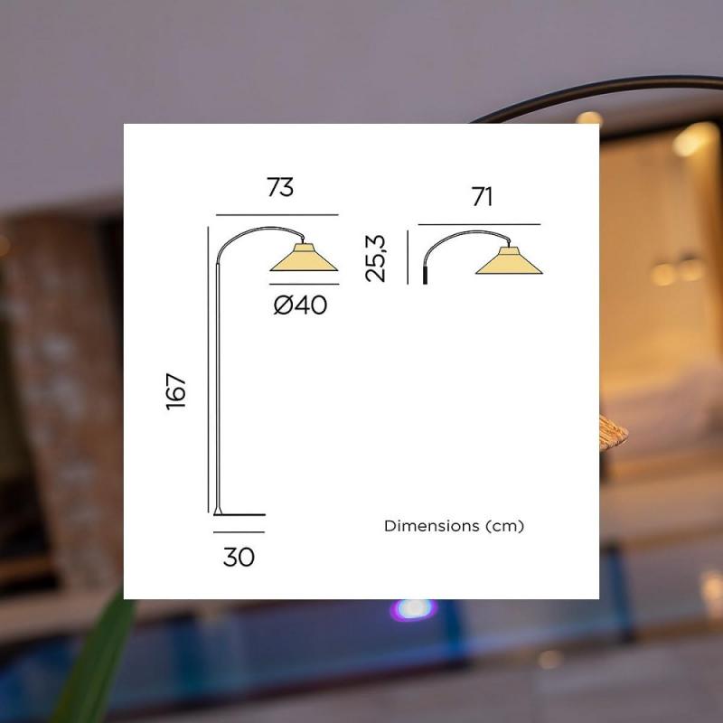 New Garden Kabellose Bogen Stehlampe NIZA - handgeflochtene Naturfaser - Akku für Innen & Außen mit Fernbedienung 165cm