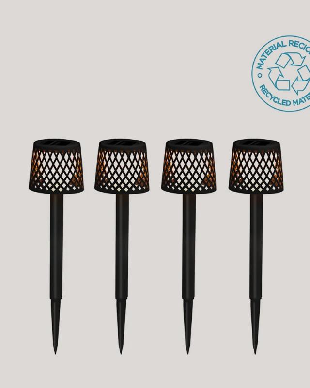 4 Schwarze New Garden GRETITA LED Erdspieß Leuchten Solar Akku Recycled Ocean Plastic