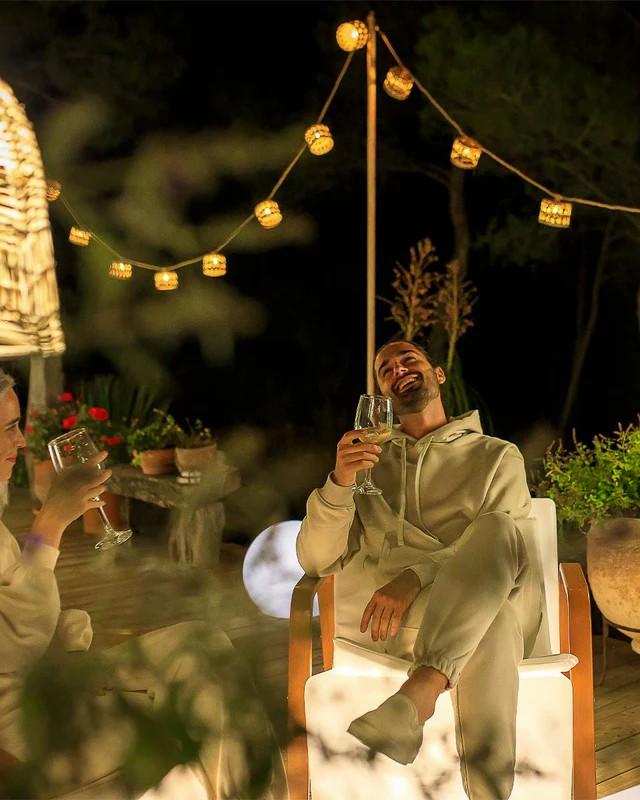 New Garden LED-Lichterkette ALBA 8 Meter 10 Juteschirmchen mit Kabel 230V In&Out IP44