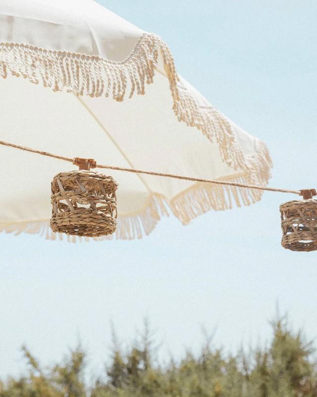 New Garden LED-Lichterkette ALBA 8 Meter 10 Juteschirmchen mit Kabel 230V In&Out IP44