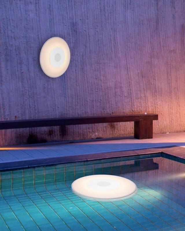 New Garden Wally Play Akku Poollampe RGBW mit Speaker Durchmesser: 38 cm mit Fernbedienung IP67, USB Stecker, dimmbar