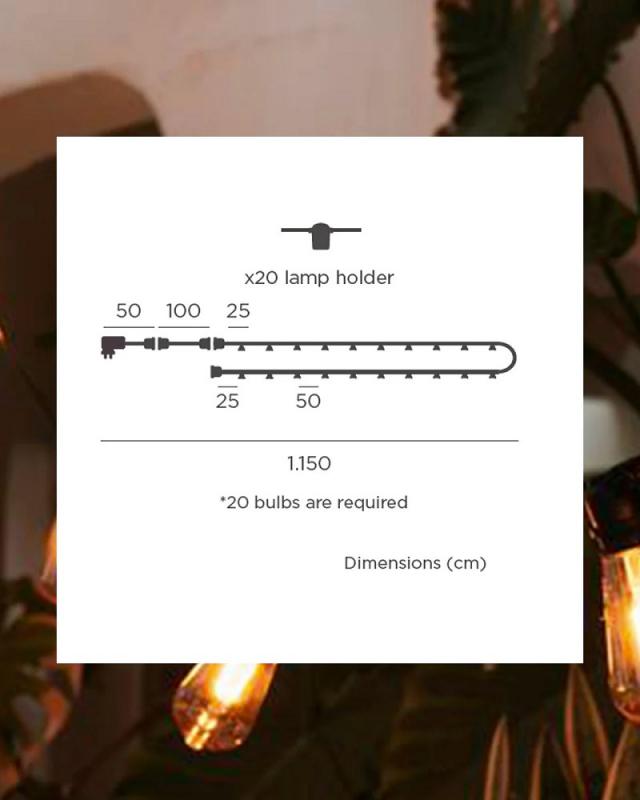New Garden ALLEGRA Lichterkette SCHWARZ 220V mit E27 Fassung, ohne Leuchtmittel