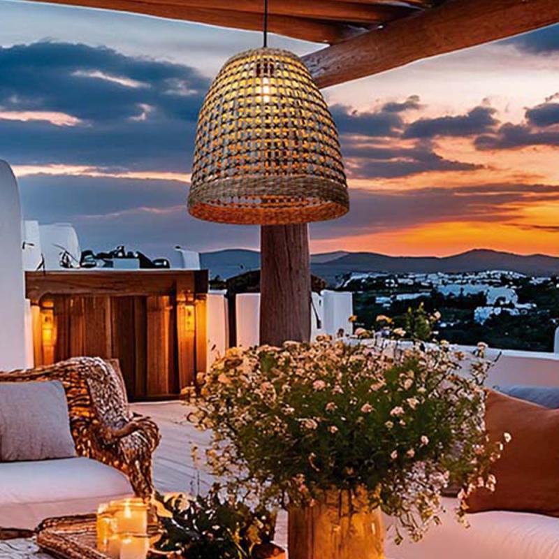 New Garden POSITANO Naturgeflecht Hängeleuchte mit E27 Fassung ohne Leuchtmittel Ø33cm, IP44