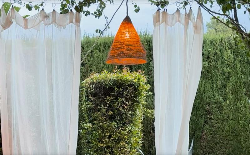 New Garden MARO Hängeleuchte mit 5 m Kabel für den Außenbereich mit E27 Fassung Naturfasern