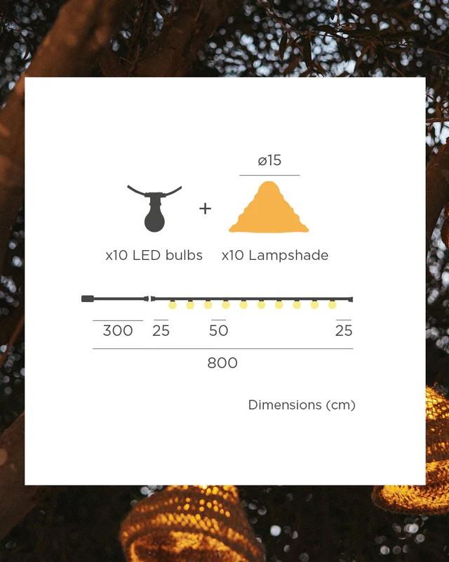 New Garden 10er Jute Lichterkette MARO IP44 mit Solapanel 5M lang, warmweißes Licht mit 10 Schirmchen