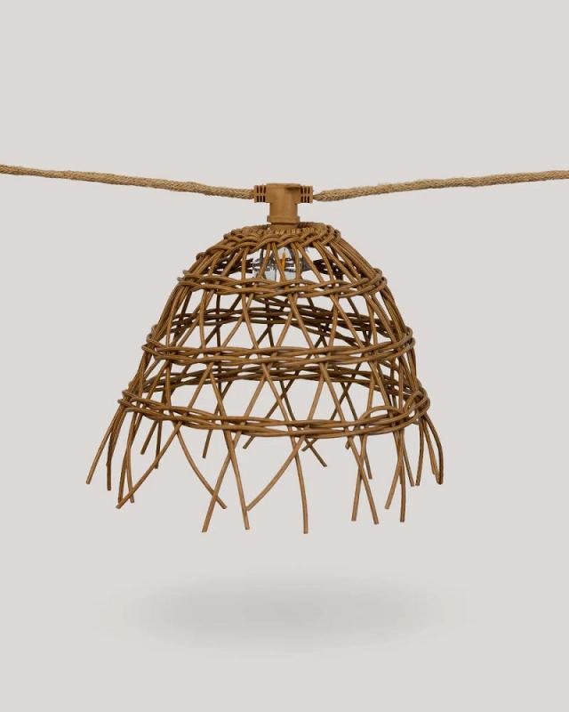 New Garden Solar LED-Lichterkette ALBA 8 Meter In&Out IP44 Licht: Warmweiss - mit 10 großen Rattan Schirmen - Ø 20 cm, Höhe 14 cm